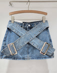 Vintage Denim Pleated Skirt-D844