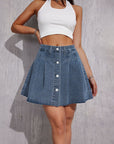 Vintage Denim Pleated Skirt-D843
