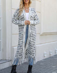 Fringed long cardigan coat-D788