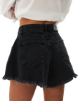 Baggy denim shorts with fringe-D136