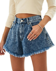 Baggy denim shorts with fringe-D136