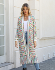 Fringed long cardigan coat-D788