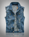 Ripped denim vest-D681
