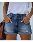 Ripped hem denim shorts-D133