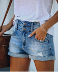 Ripped hem denim shorts-D133