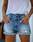 Ripped hem denim shorts-D133