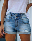 Ripped hem denim shorts-D133