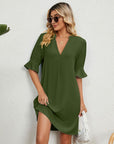 Solid color V-neck dress-D147