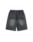 Gothic spider print denim shorts-D43