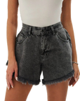 Baggy denim shorts with fringe-D136
