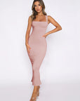 Solid color slit sexy dress-D152