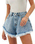 Baggy denim shorts with fringe-D136