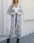 Fringed long cardigan coat-D788