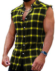 Sleeveless plaid shirt-D685