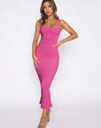 Solid color slit sexy dress-D152