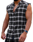 Sleeveless plaid shirt-D685
