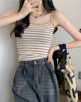 Striped camisole knitted vest-D755