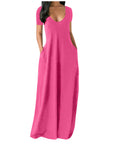 Solid color V-neck dress-D836