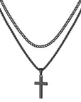 Double cross silver chain-D697