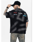 Distressed racing T-shirt-D524