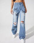 Butterfly print jeans-D94