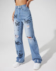 Butterfly print jeans-D94