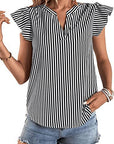 Striped pleated shirt-D124
