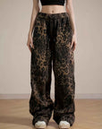 Vintage leopard print hip-hop jeans-D413
