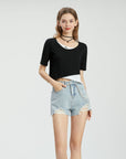 Ripped denim shorts-D847