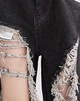 Ripped denim pants-D589
