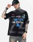 Distressed racing T-shirt-D524