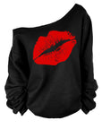 Red lips pattern sweatshirt-D782