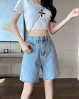 High-rise denim shorts-D813