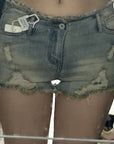 Vintage ripped denim shorts-D530