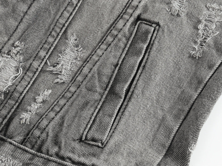 Ripped denim vest-D684