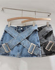 Vintage Denim Pleated Skirt-D844