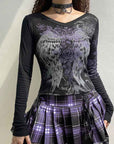 Gothic feather print top-D835