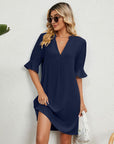 Solid color V-neck dress-D147
