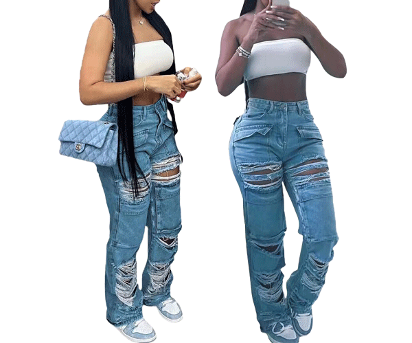 Casual ripped jeans-D579