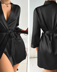 Drawstring satin bridal robe-D15