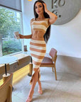 Striped vest suit skirt-D823