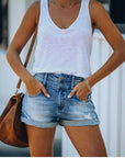 Ripped hem denim shorts-D133