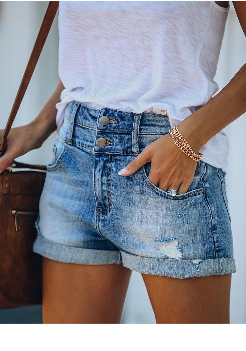 Ripped hem denim shorts-D133