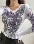 Gothic feather print top-D835