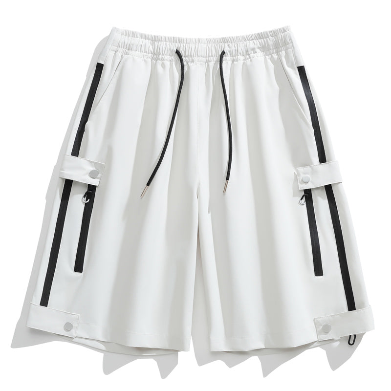 Striped button shorts-D107