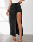 High slit denim skirt-D814