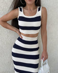 Striped vest suit skirt-D823