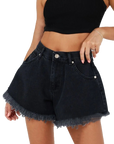 Baggy denim shorts with fringe-D136