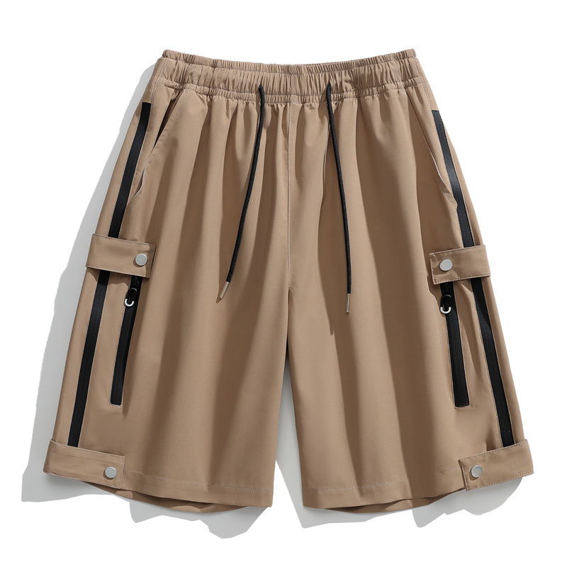 Striped button shorts-D107