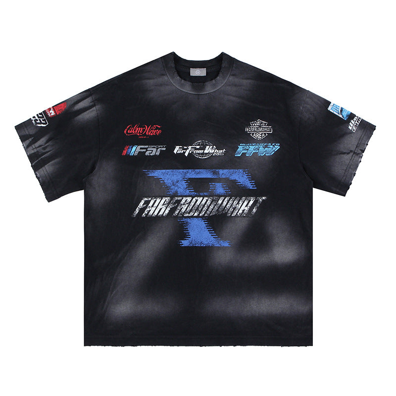 Distressed racing T-shirt-D524
